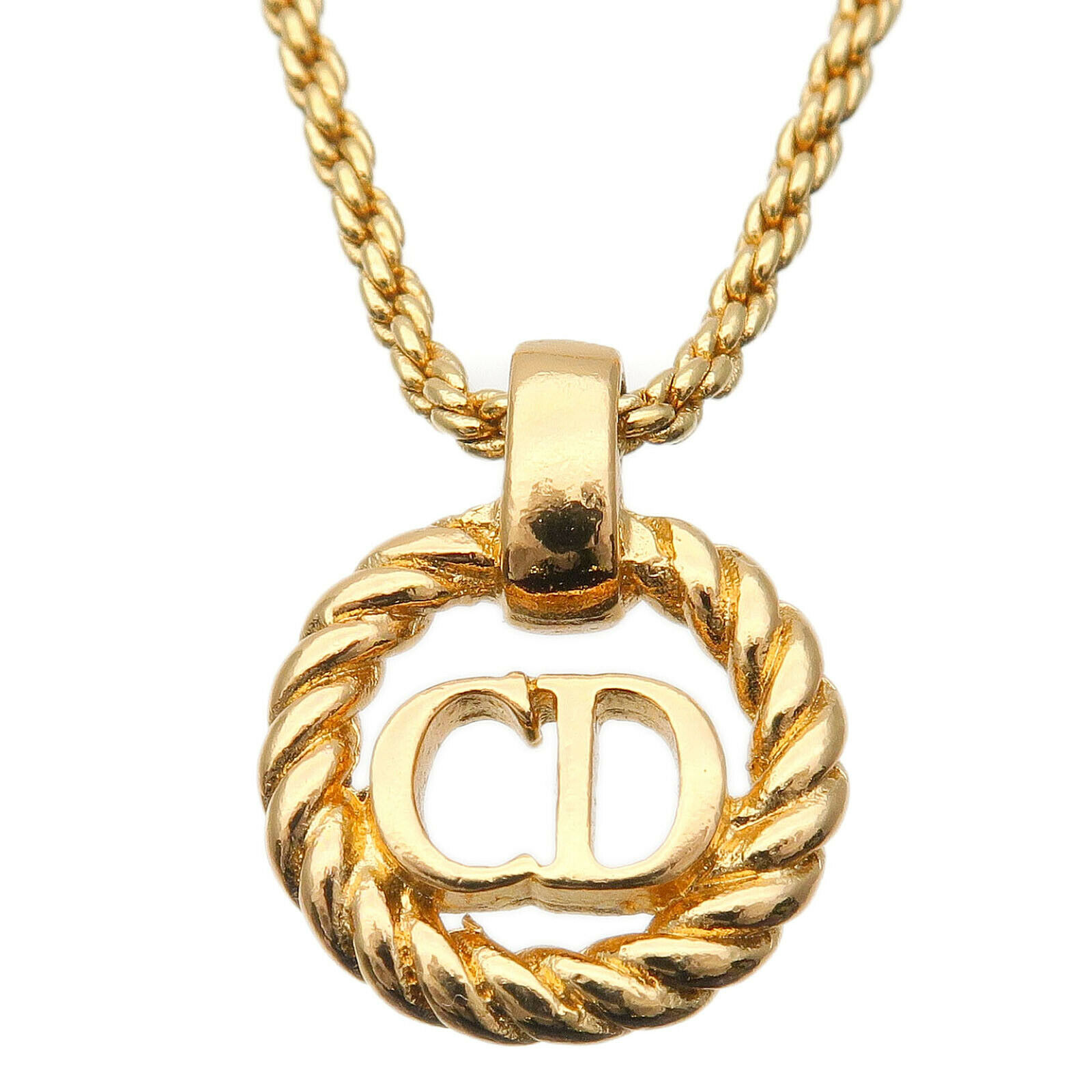 Authentic Christian Dior CD Logo Necklace Penadant Gold  Used F/S