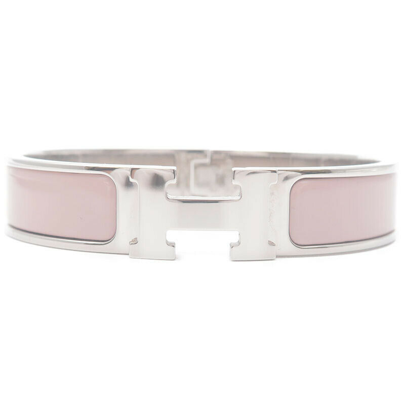 Authentic HERMES Clic Clac PM H logos  Bangle Bracelet Silver Pink Used F/S