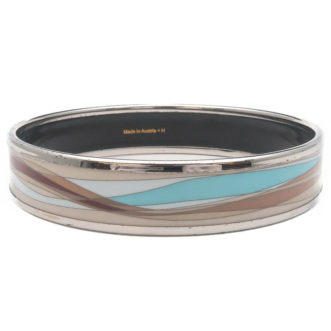 Authentic HERMES ?mail MM Bangle Bracelet Beige Brown Light Blue Used F/S