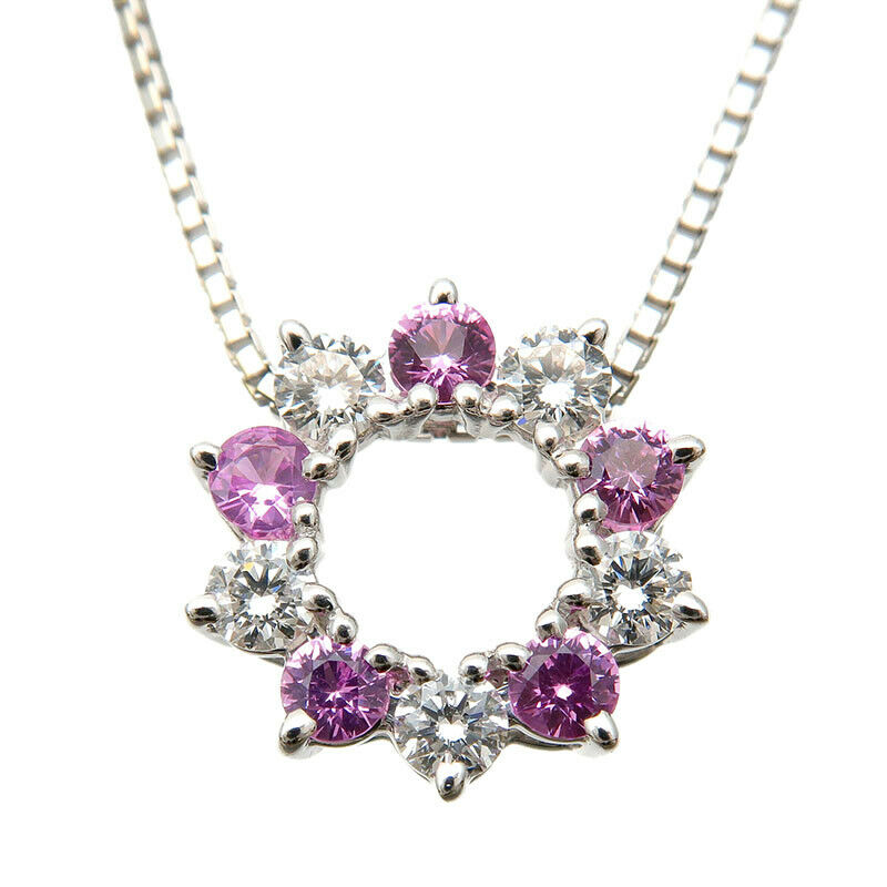 Authentic TASAKI Diamond Pink Sapphire Necklace 0.30ct K18 White Gold Used F/S