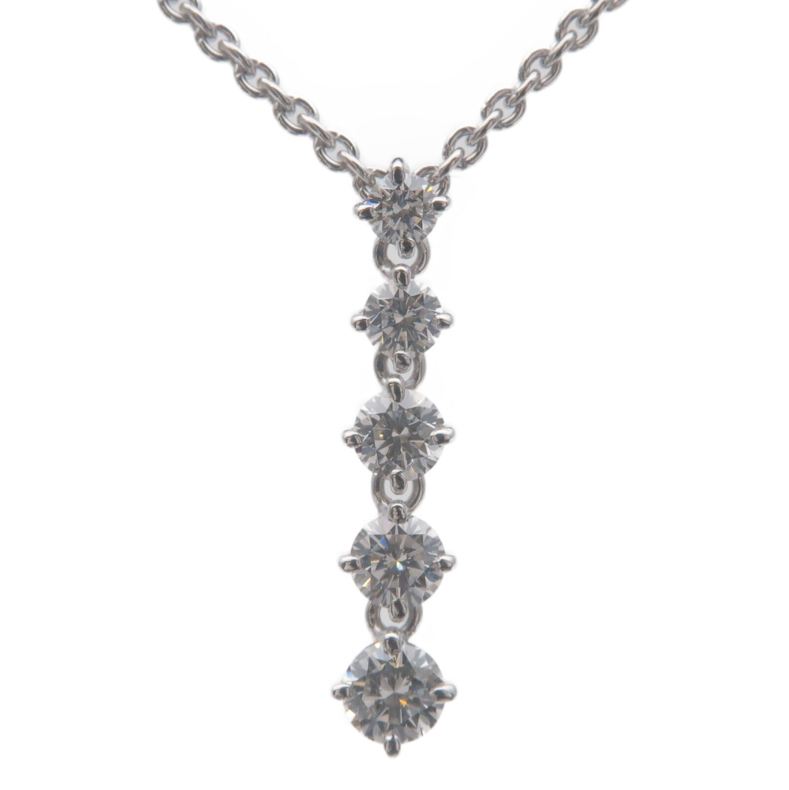 Authentic MIKIMOTO 5P Diamond Necklace 0.28ct K18WG 750WG White Gold Used F/S