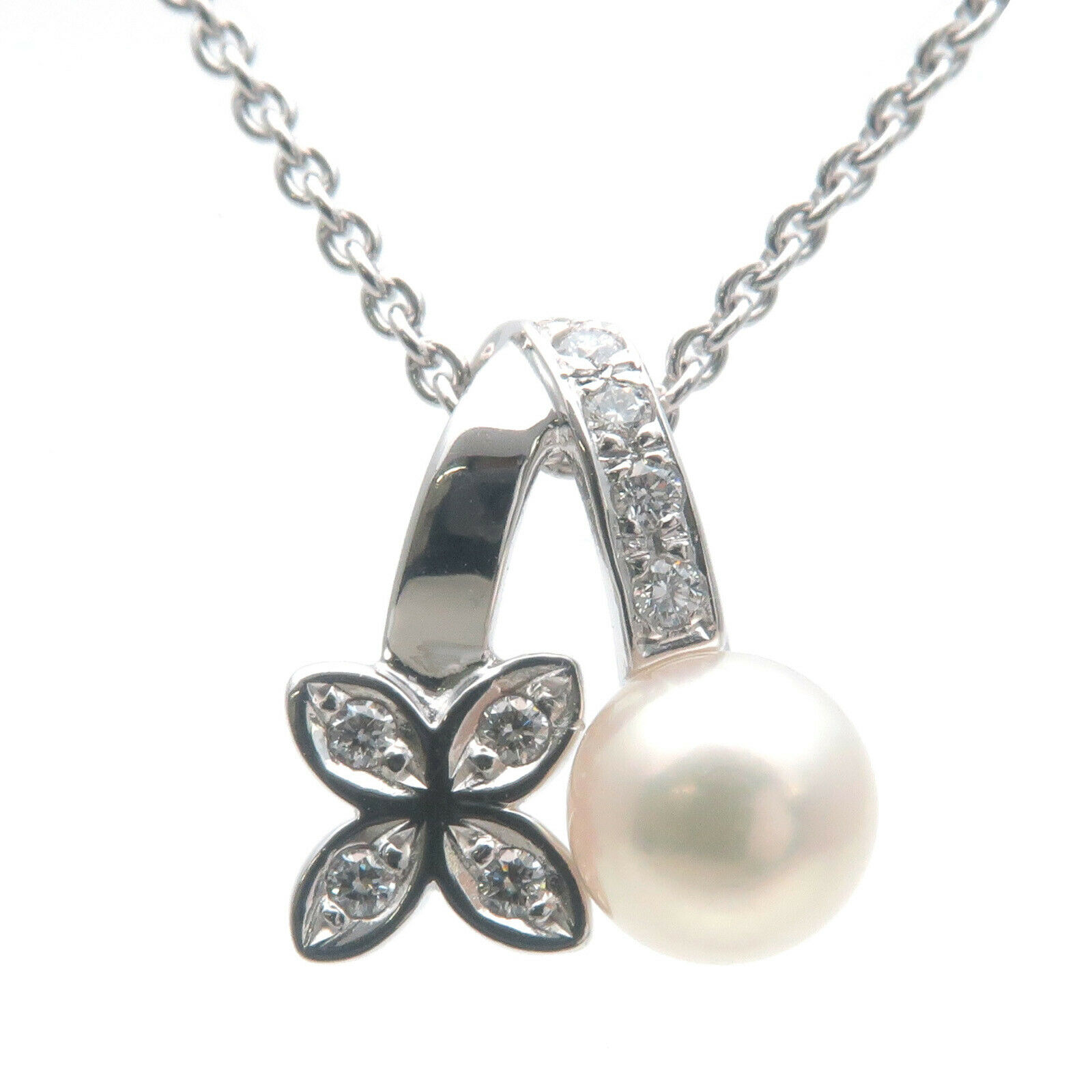 Authentic MIKIMOTO Pearl Diamond Necklace K18WG 750WG White  Gold Used F/S
