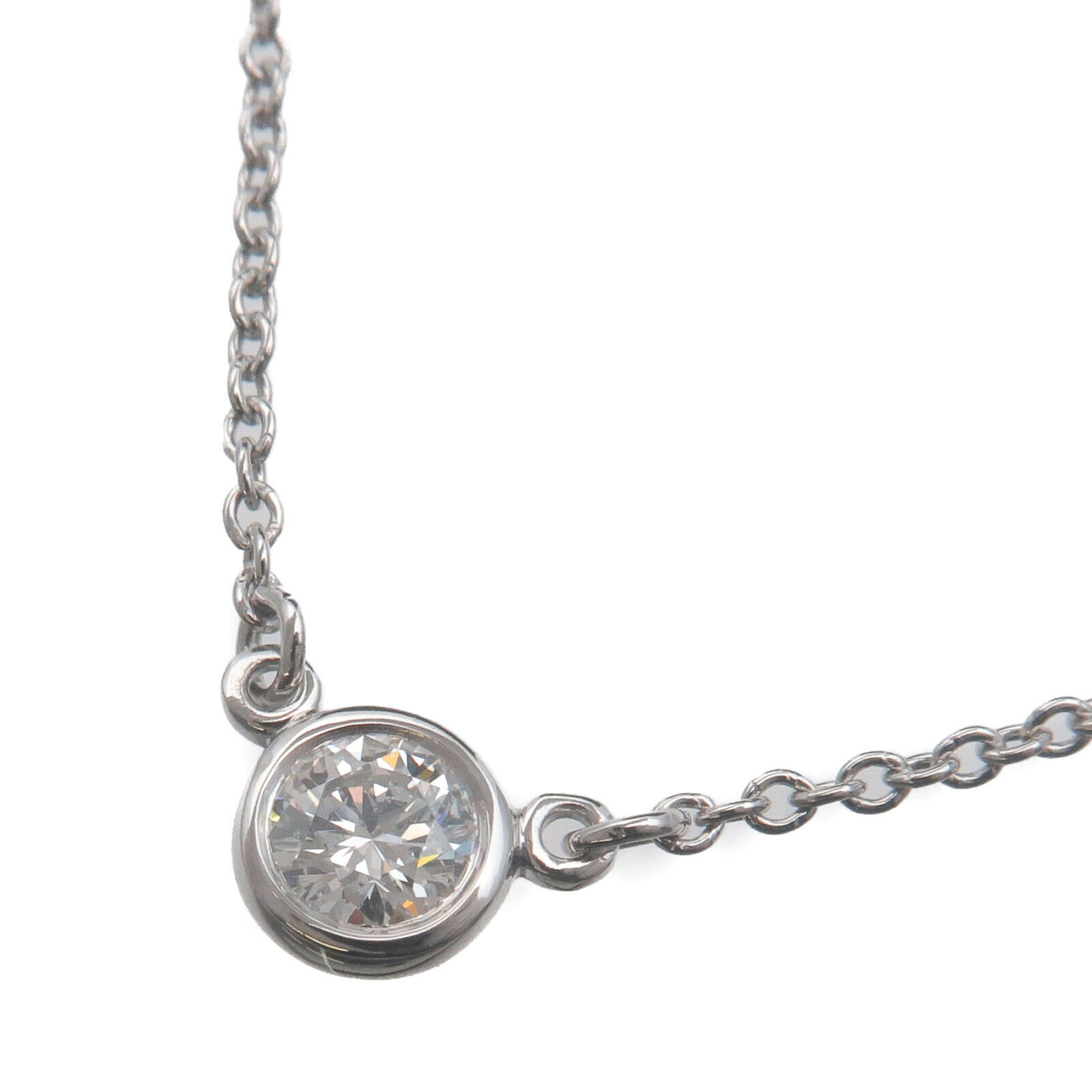 Authentic TiffanyCo. By the Yard 1P Diamond Necklace 0.14ct Platinum Used F/S