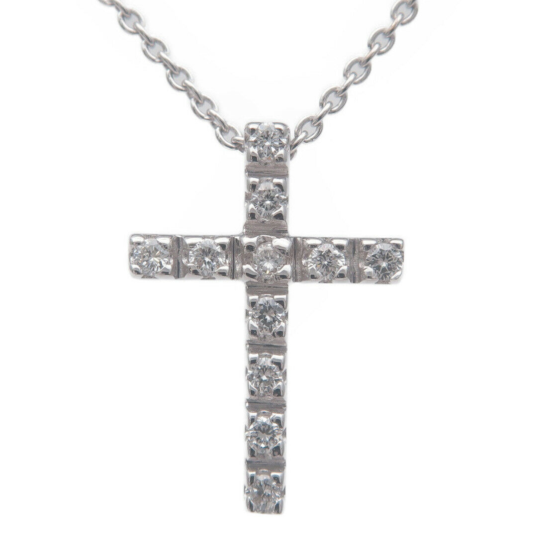 Authentic STAR JEWELRY Cross Diamond Necklace 0.11ct K18WG White Gold Used F/S