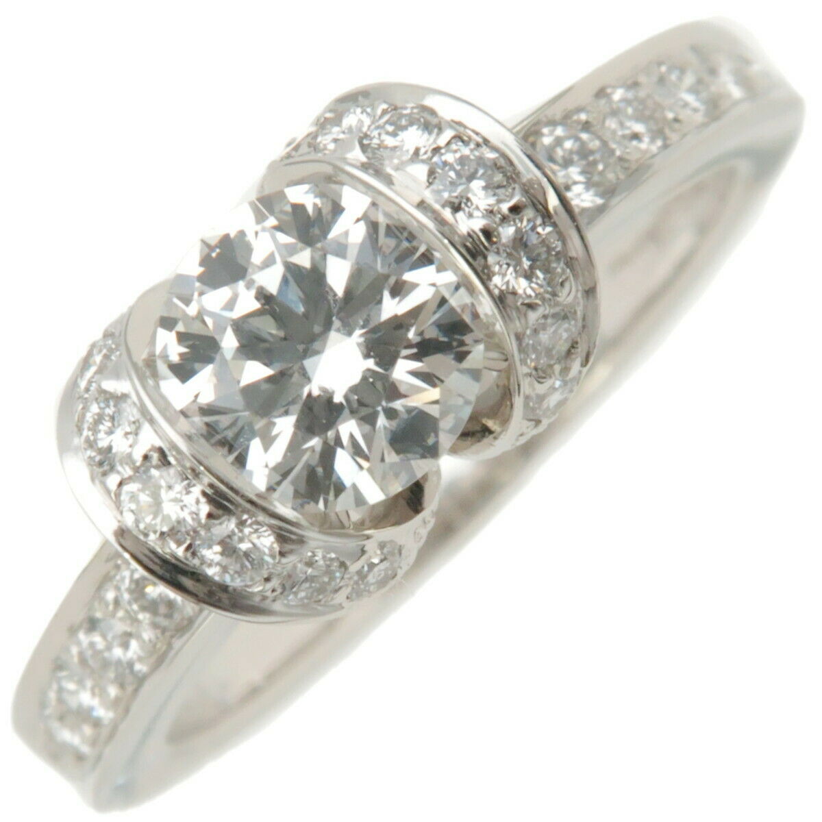 Authentic TiffanyCo. Ribbon Diamond Ring 0.51ct Platinum US3.5-4 EU46 Used F/S