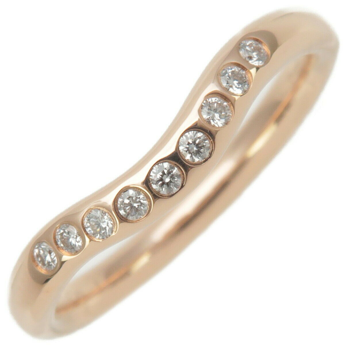 Authentic TiffanyCo. Curved Band Ring 9P Diamond Rose Gold US4 EU46.5 Used F/S