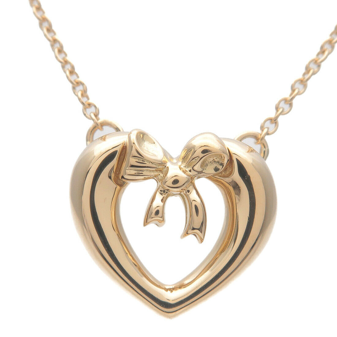 Authentic TiffanyCo. Heart Ribbon Necklace K18YG 750YG Yellow Gold Used F/S