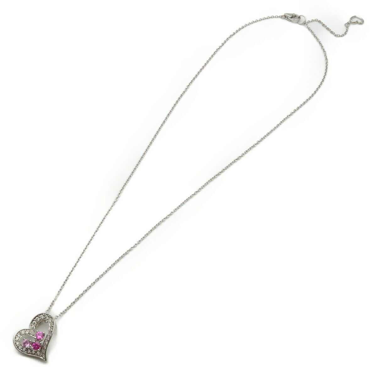 Authentic Ponte Vecchio Heart Diamond Pink Sapphire Necklace White Gold Used F/S
