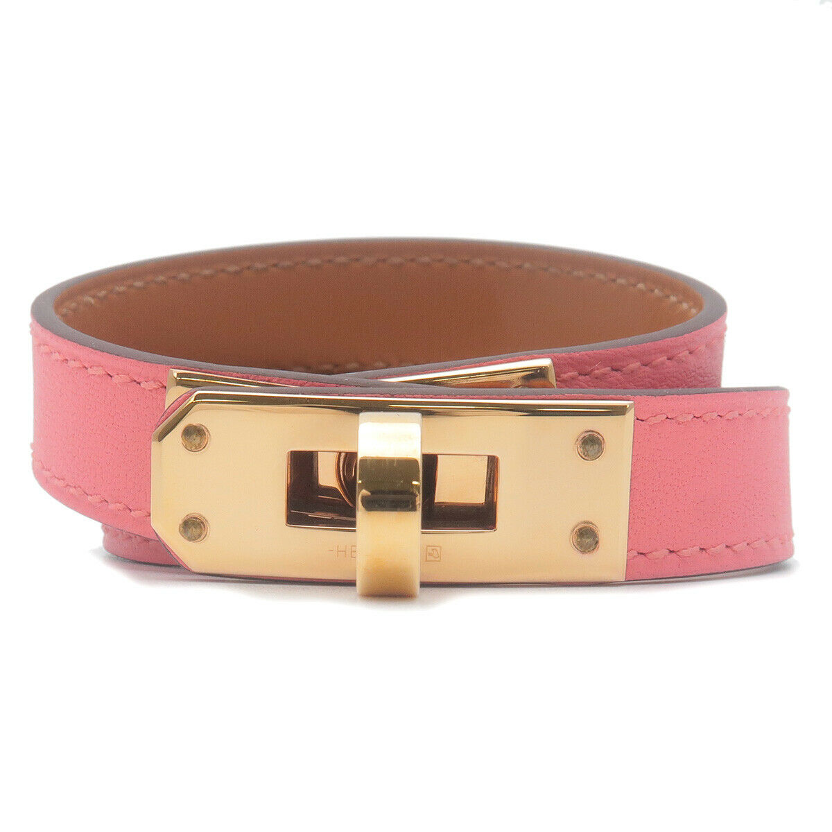 Auth HERMES Kelly Bracelet Double Tour Leather Bracelet Size XS Pink Used F/S