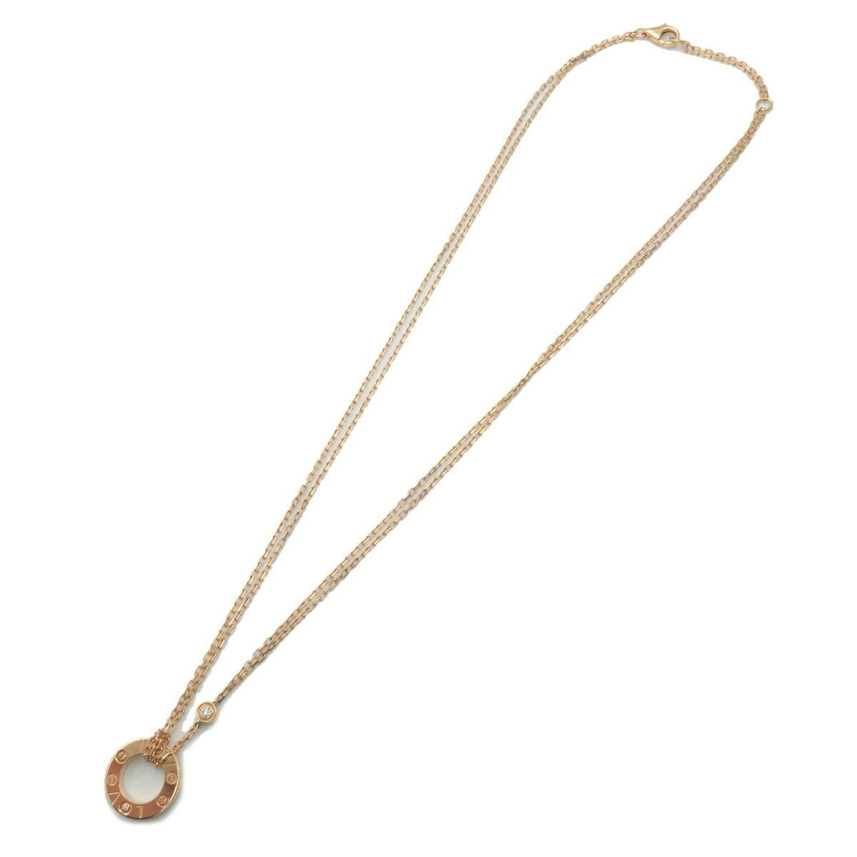 Authentic Cartier Love Circle 2P Diamond Necklace K18 750YG Yellow Gold Used F/S
