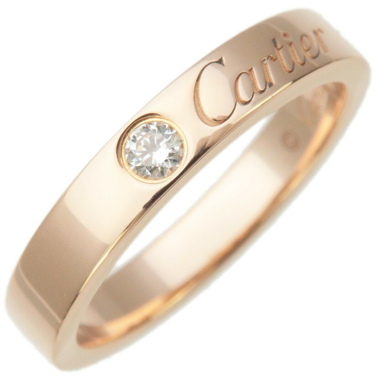 Authentic Cartier Engraved 1P Diamond Ring K18 Rose Gold #46 US3.5-4 Used F/S