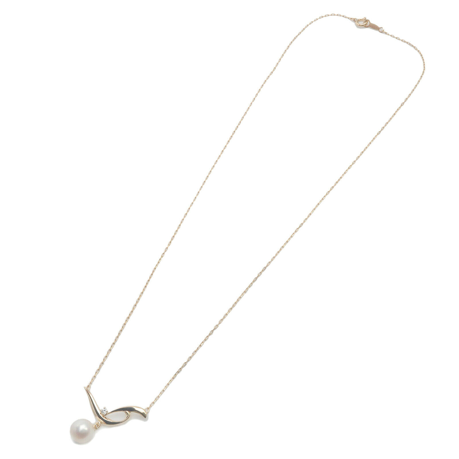 Authentic MIKIMOTO Pearl Diamond Necklace K18YG 750YG Yellow Gold Used F/S