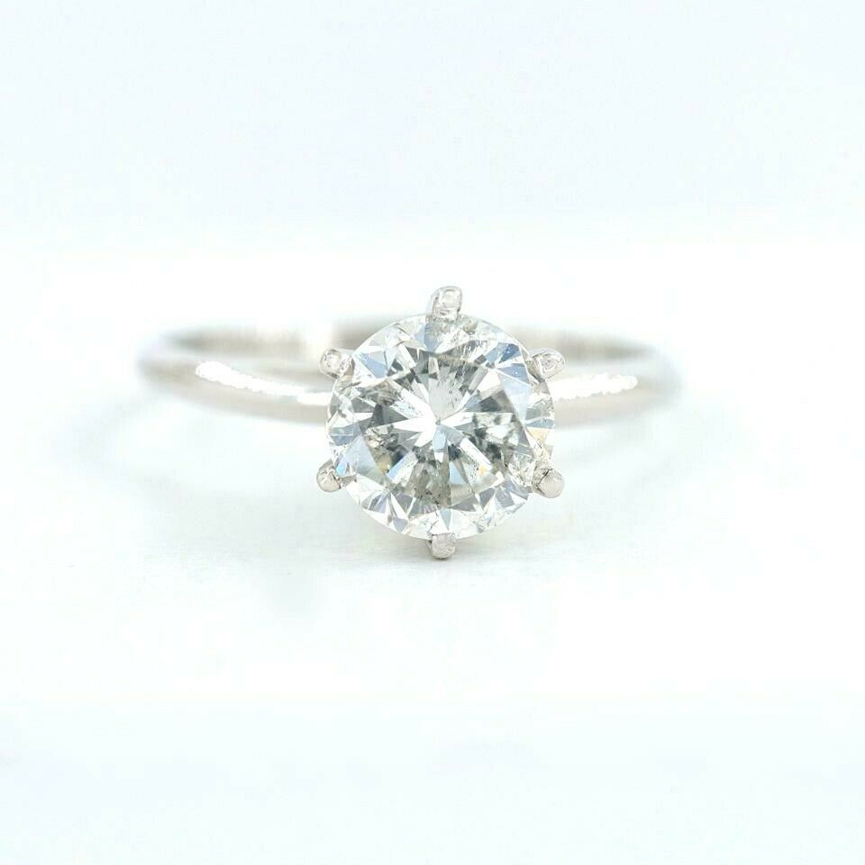 Round Salt  Pepper Diamond Solitaire Engagement Ring 1.65 cts 14kt White Gold
