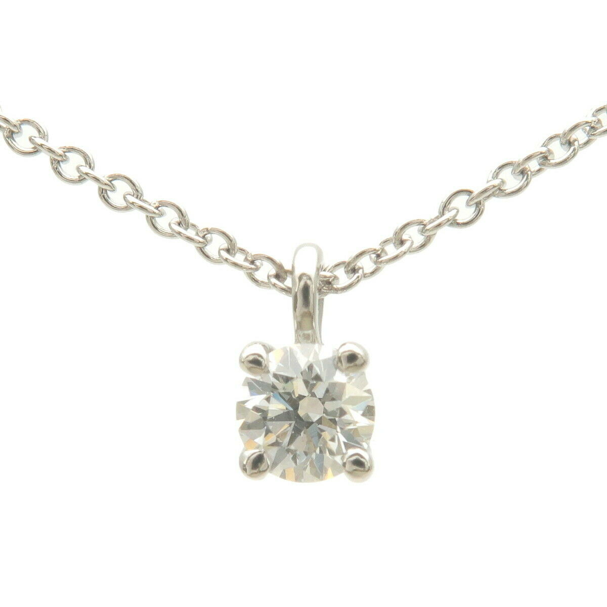 Authentic TiffanyCo. Solitaire Diamond Necklace 0.17ct PT950 Platinum Used F/S