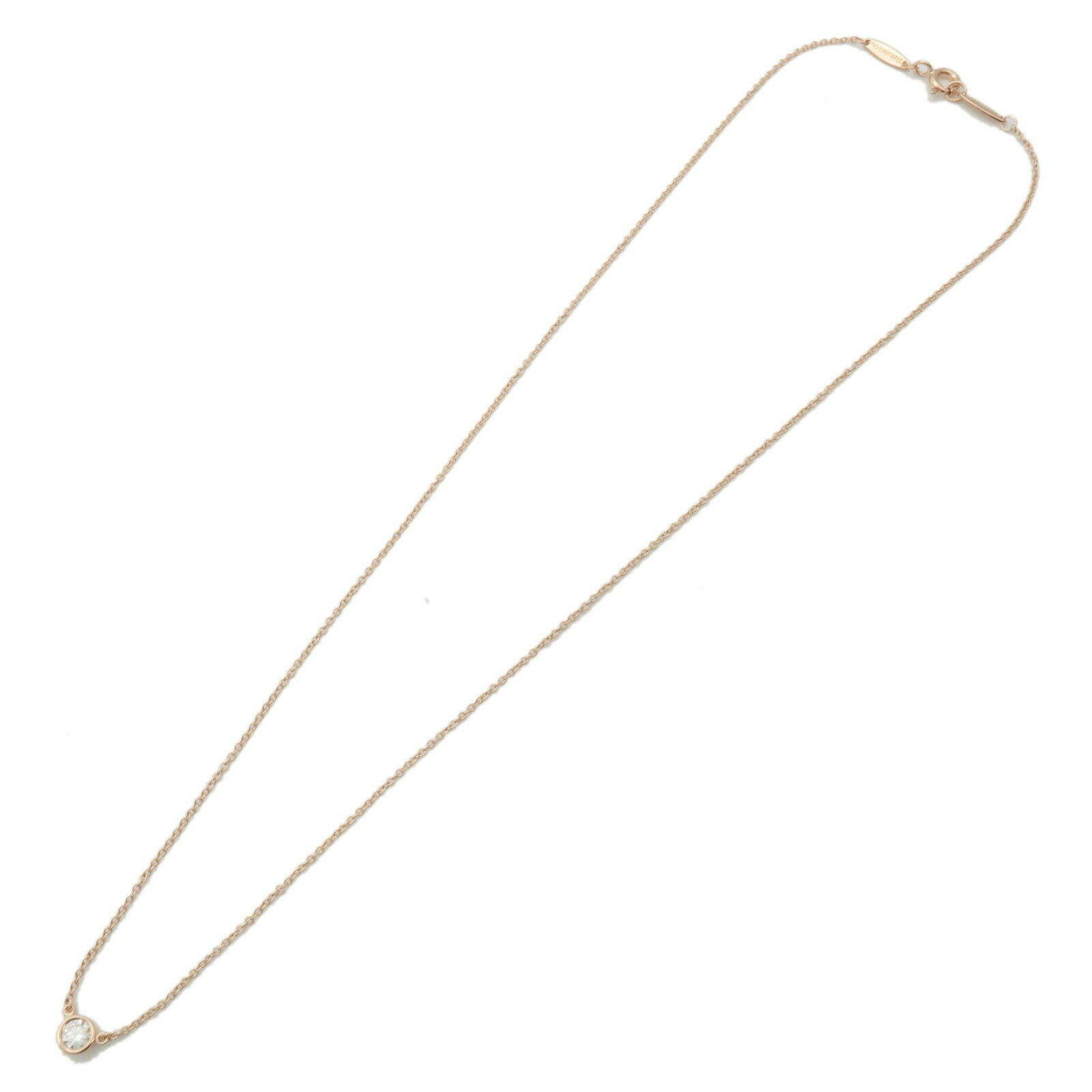 Authentic TiffanyCo. By the Yard 1P Diamond Necklace 0.21ct Rose Gold Used F/S