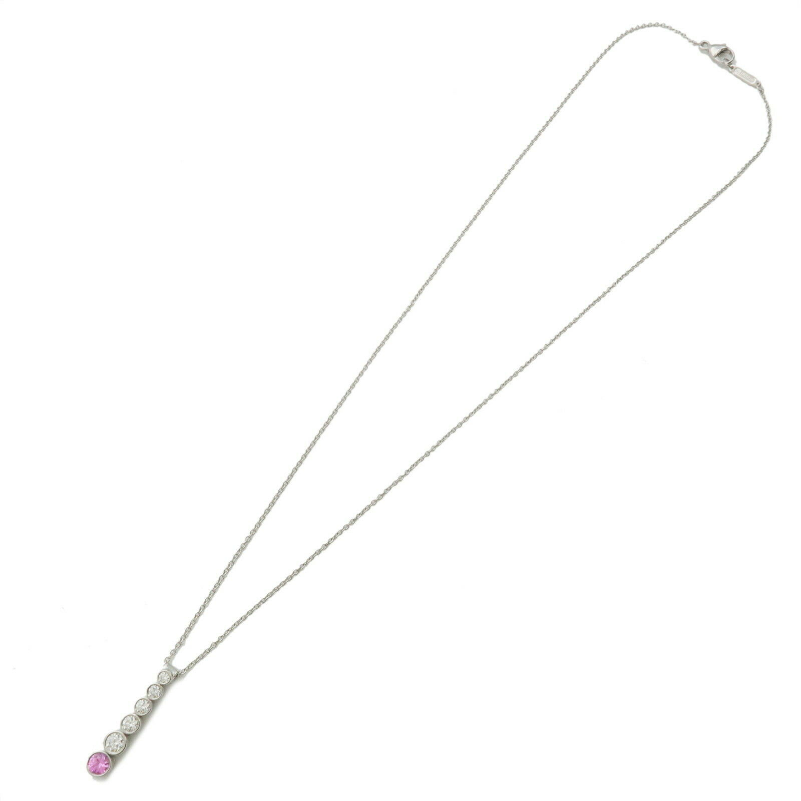 Authentic TiffanyCo. Drop Necklace 5P Diamond 1P Pink Sapphire PT950 Used F/S