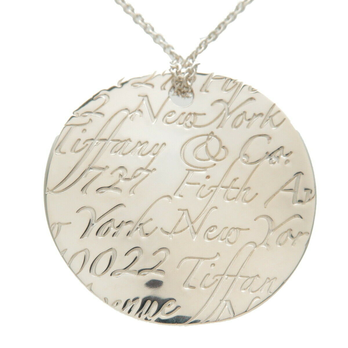 Authentic TiffanyCo. Notes Round Tag Necklace Pendant Silver 925 Used F/S