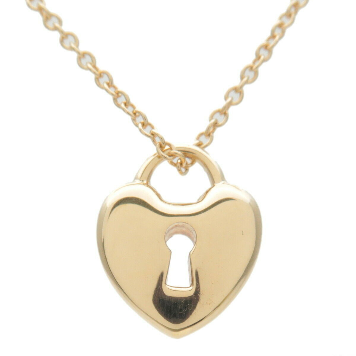 Authentic TiffanyCo. Heart Lock Necklace K18YG 750YG Yellow Gold Used F/S