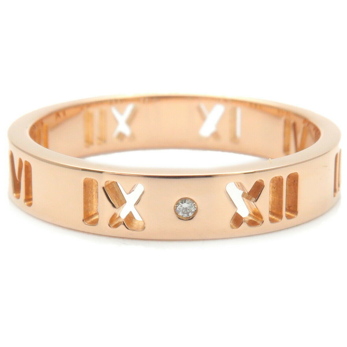 Auth TiffanyCo. Pierced Atlas 4P Diamond Ring Rose Gold #11.5 US6 Used F/S