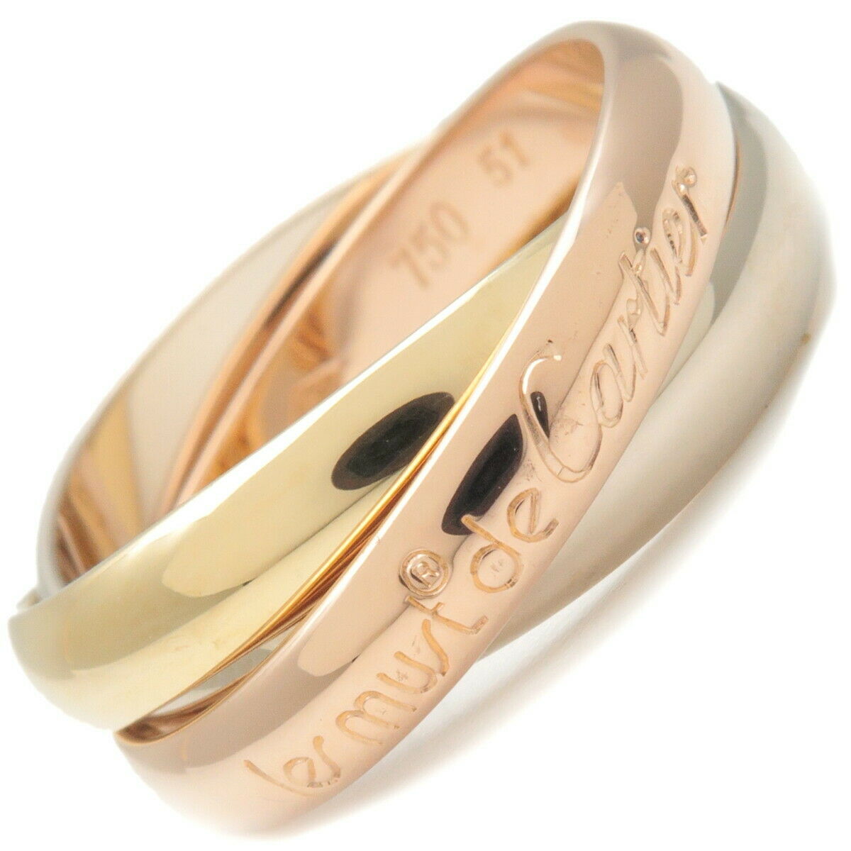 Authentic Cartier Trinity Ring K18 750 YG/WG/PG #51 US5.5 HK12
