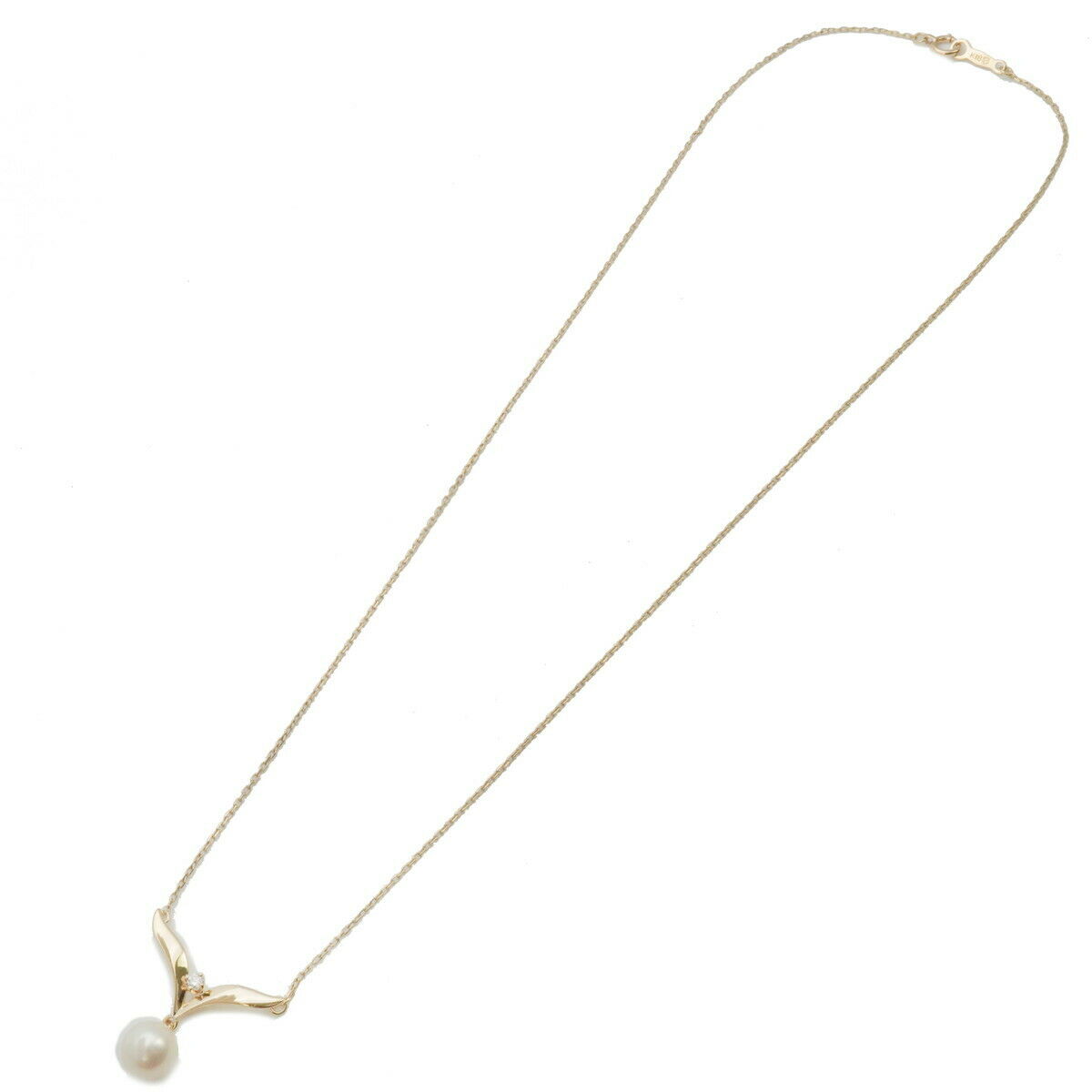 Authentic MIKIMOTO Pearl Diamond Necklace K18YG 750YG Yellow Gold Used F/S