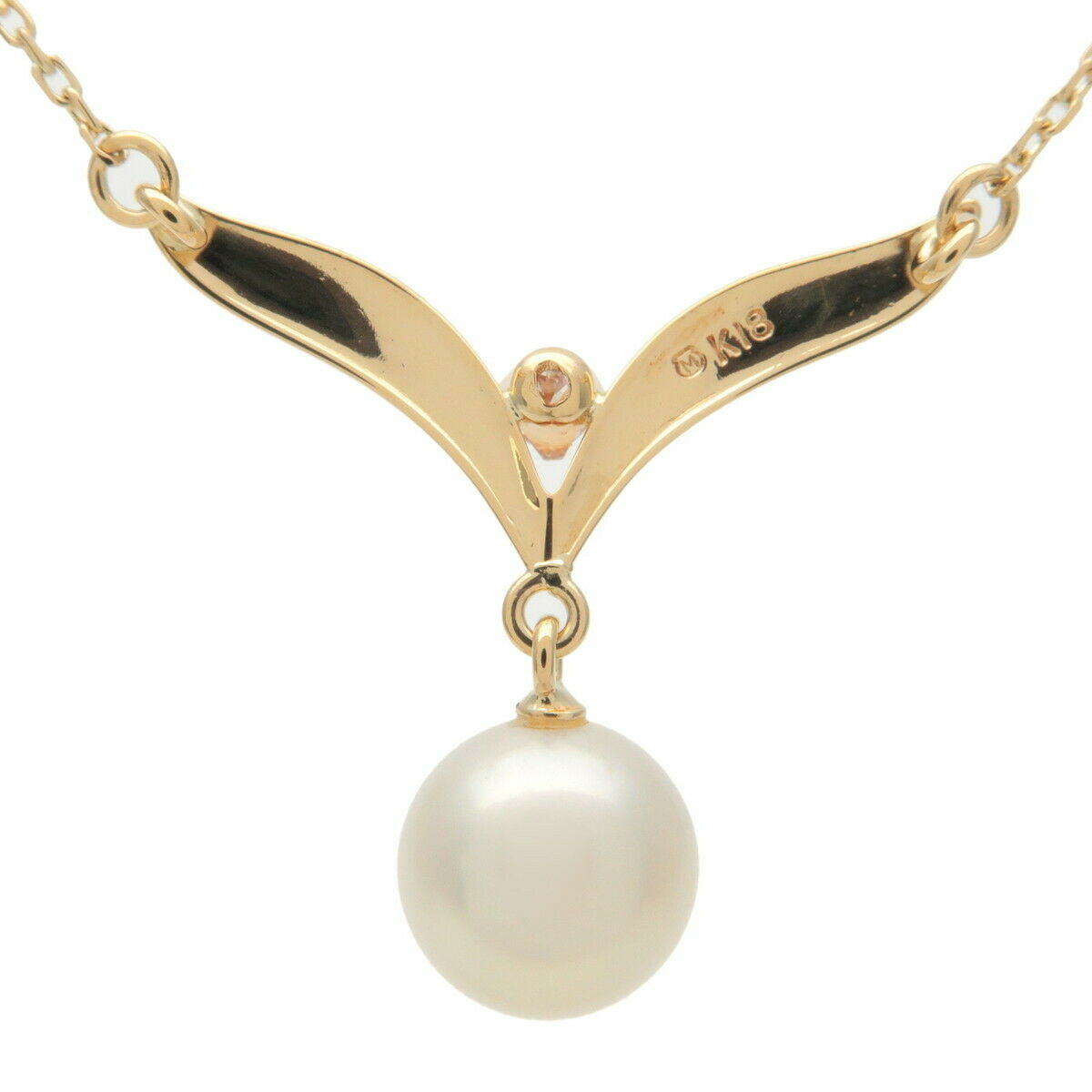 Authentic MIKIMOTO Pearl Diamond Necklace K18YG 750YG Yellow Gold Used F/S