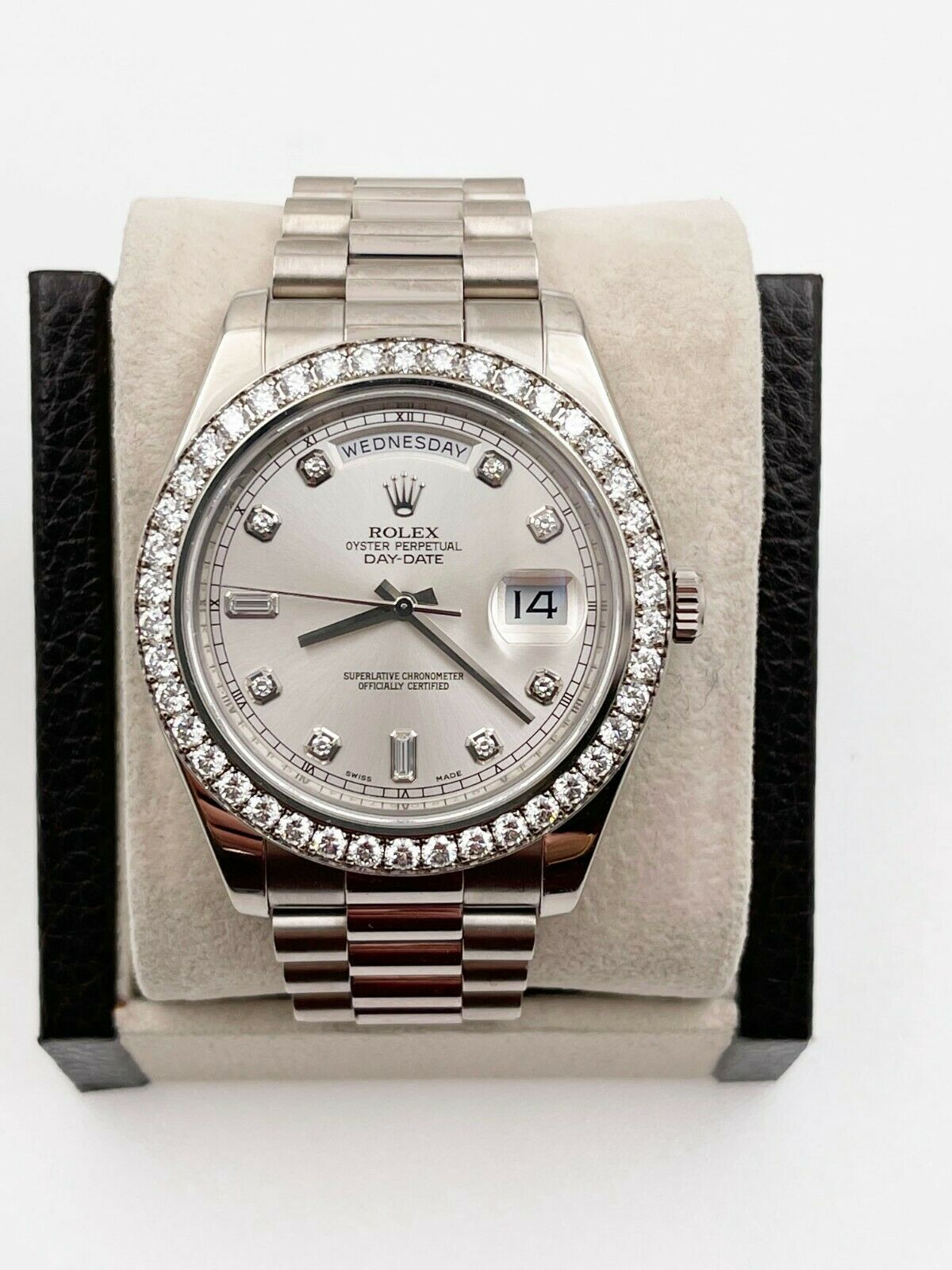 Rolex 41mm President Day Date II 218349 Diamond Dial Bezel