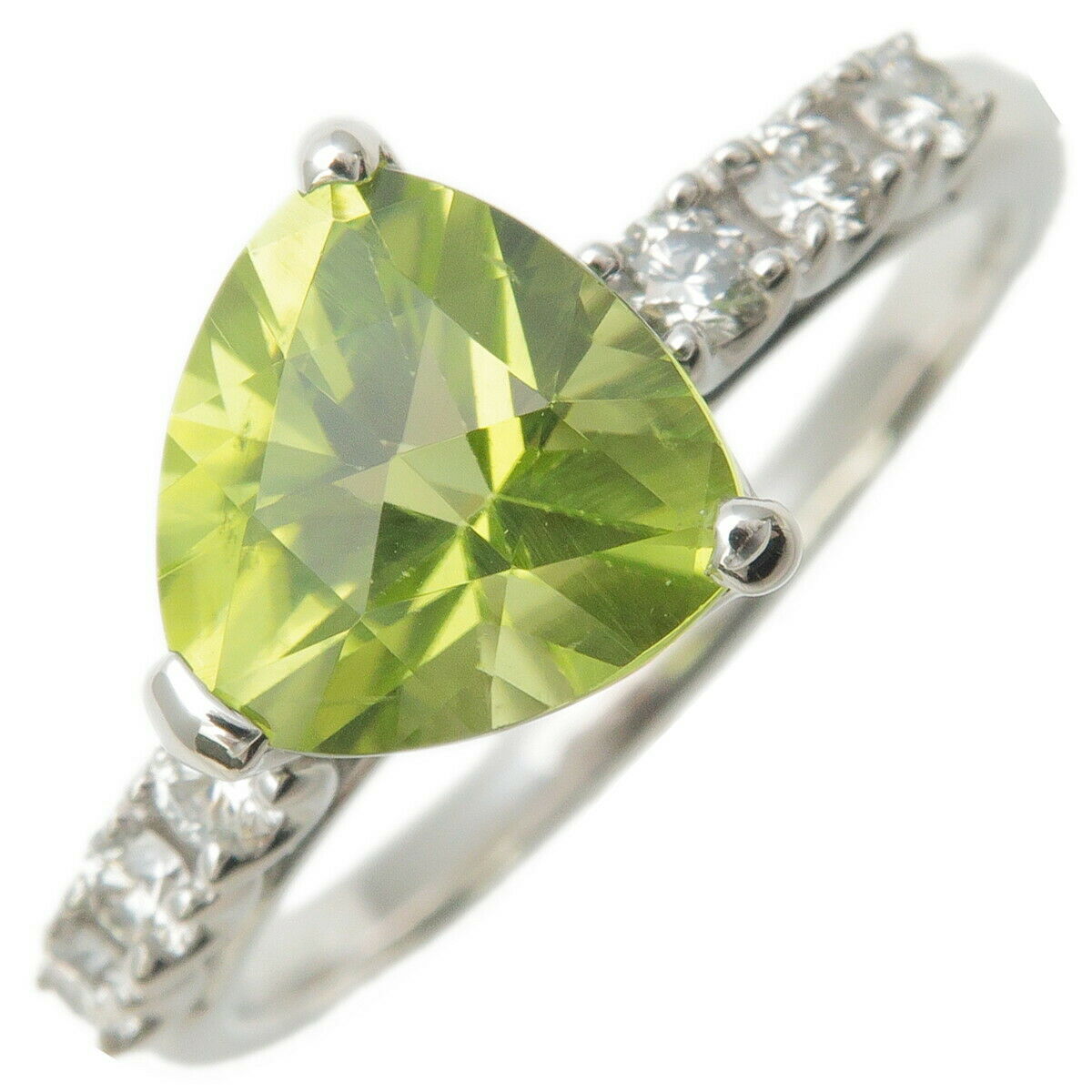 Auth TASAKI Peridot Diamond Ring 0.20ct K18 White Gold US7 EU54.5 Used F/S