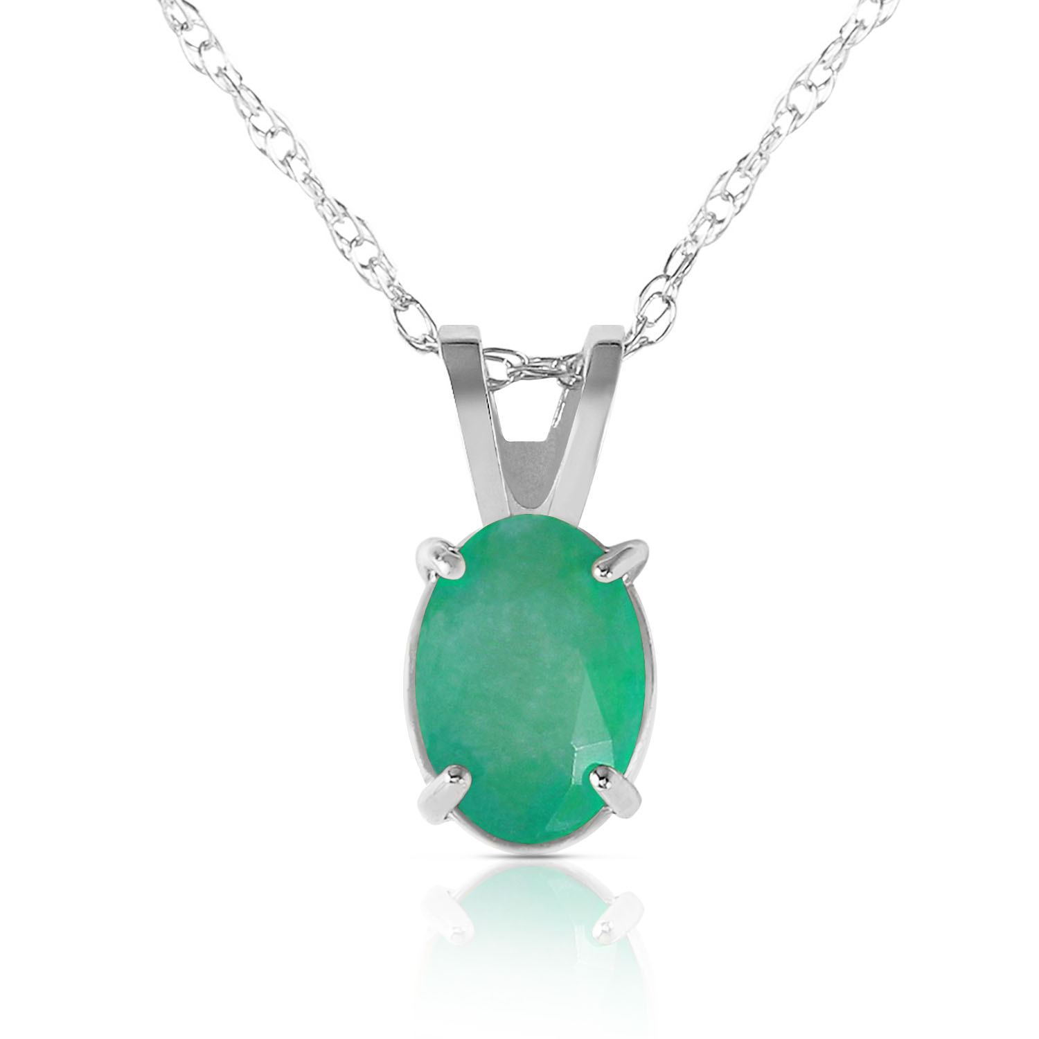 0.75 CTW 14K Solid White Gold Necklace Natural Emerald
