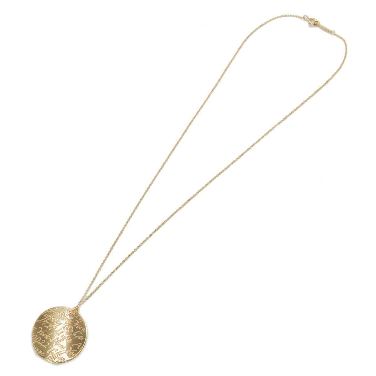 Authentic TiffanyCo. Notes Round Tag Necklace Pendant K18 Yellow Gold Used F/S