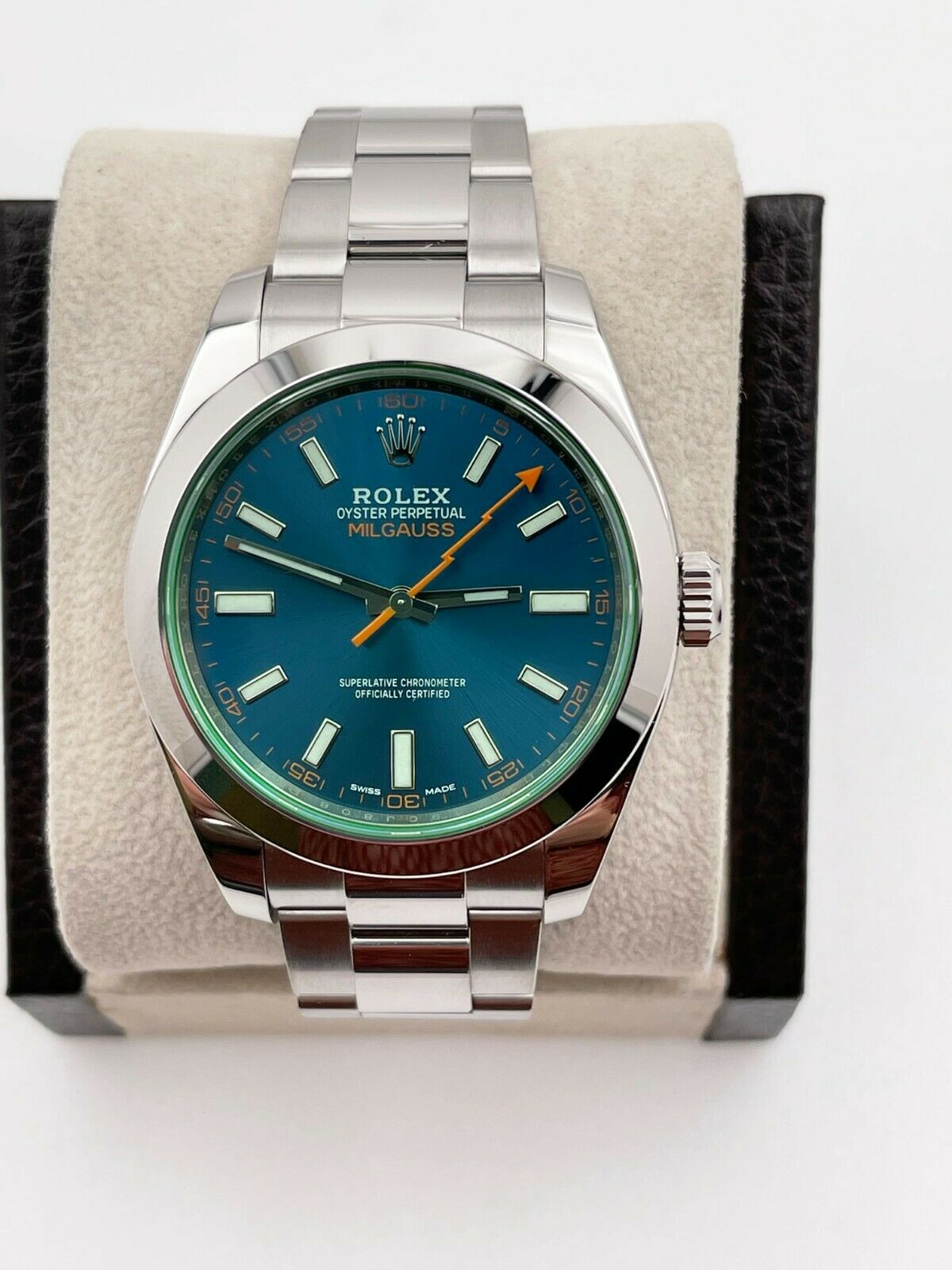 Rolex Milgauss  Blue Dial Green Crystal Stainless  2021