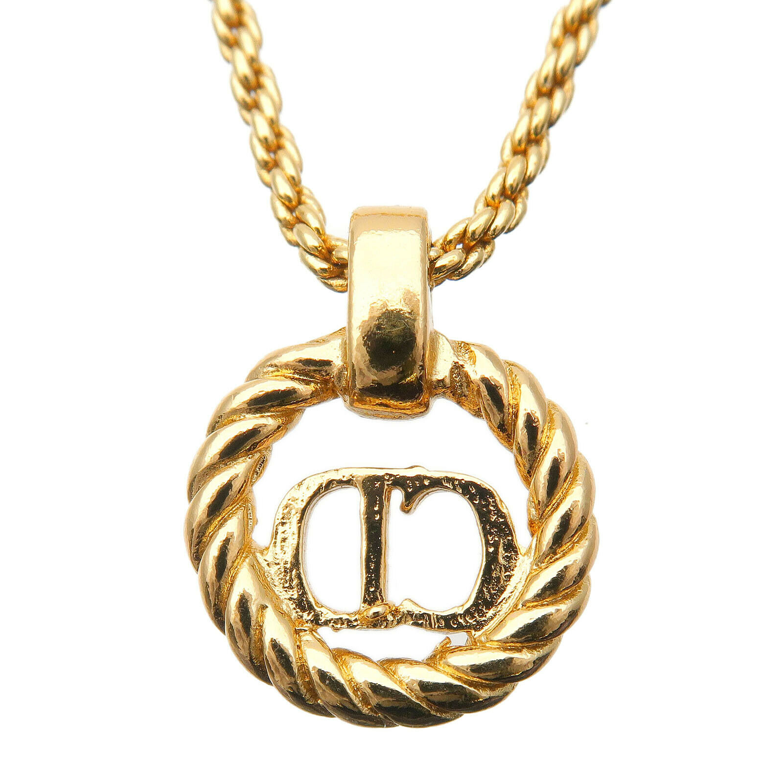 Authentic Christian Dior CD Logo Necklace Penadant Gold  Used F/S