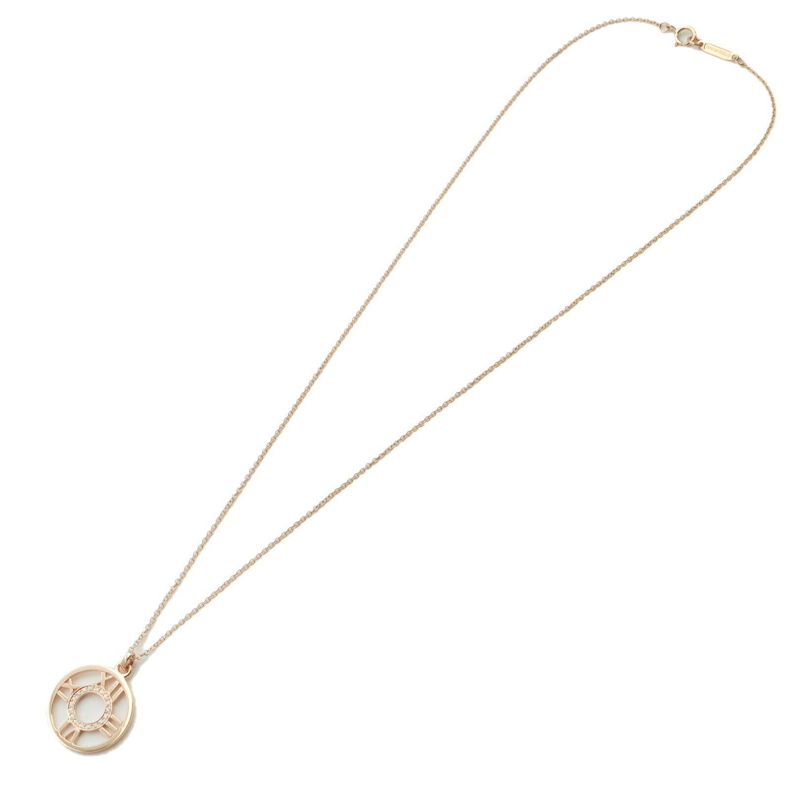Authentic TiffanyCo. Atlas Open Medallion Diamond Necklace Rose Gold Used F/S