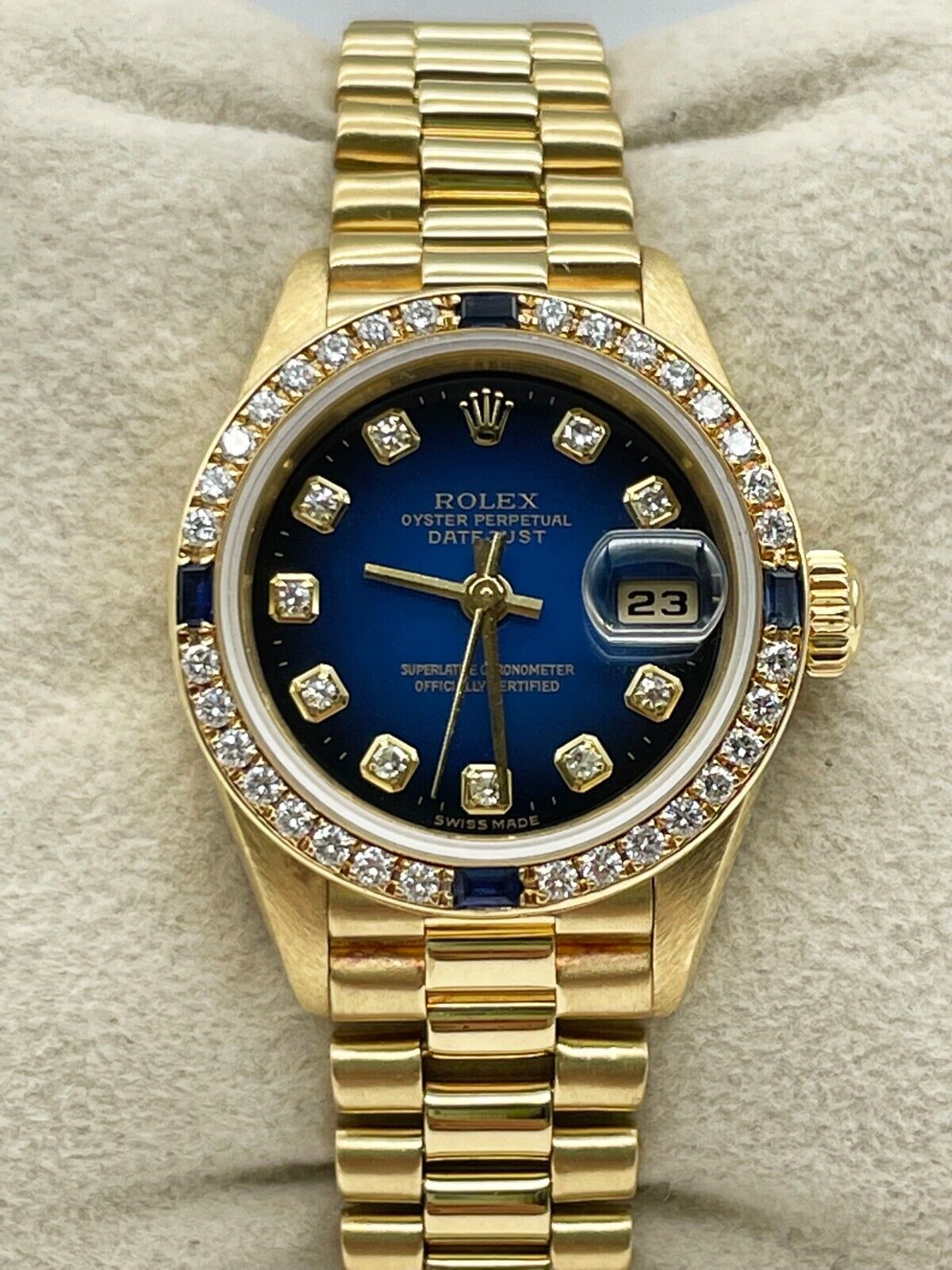 Rolex Ladies President Diamond Dial Sapphire Diamond Bezel