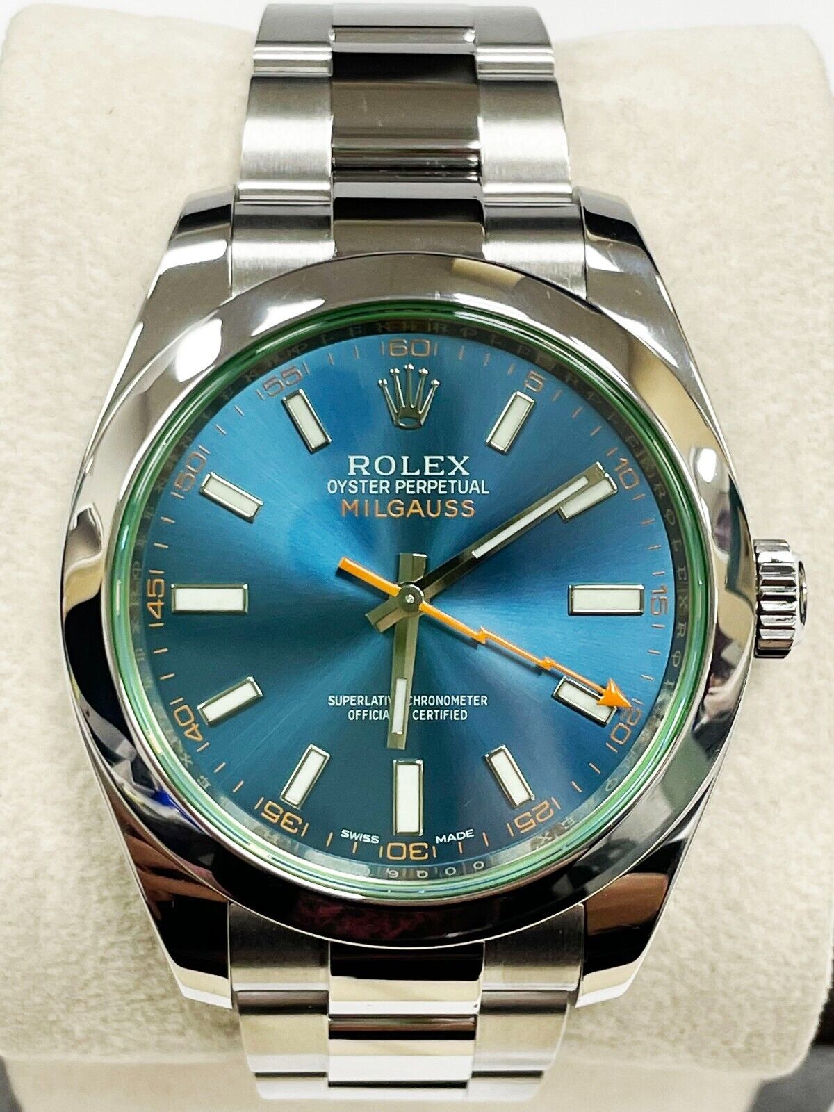 Rolex Milgauss 116400GV Blue Dial Green Crystal Stainless