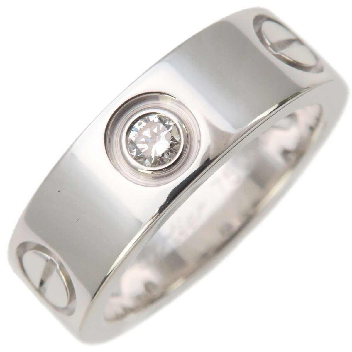 Authentic Cartier Love Ring Half Diamond K18 750 White Gold #47 US4-4.5 Used F/S