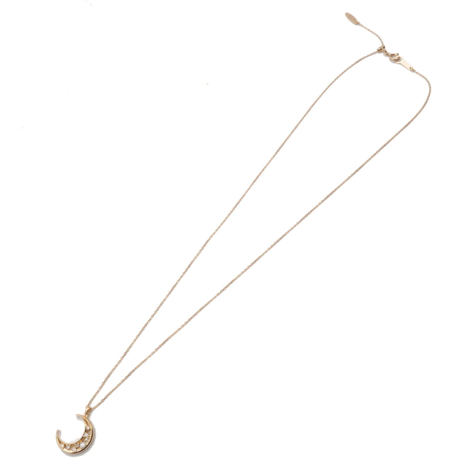 Authentic 4C Moon Shaped Diamond Necklace  Yellow Gold Used F/S