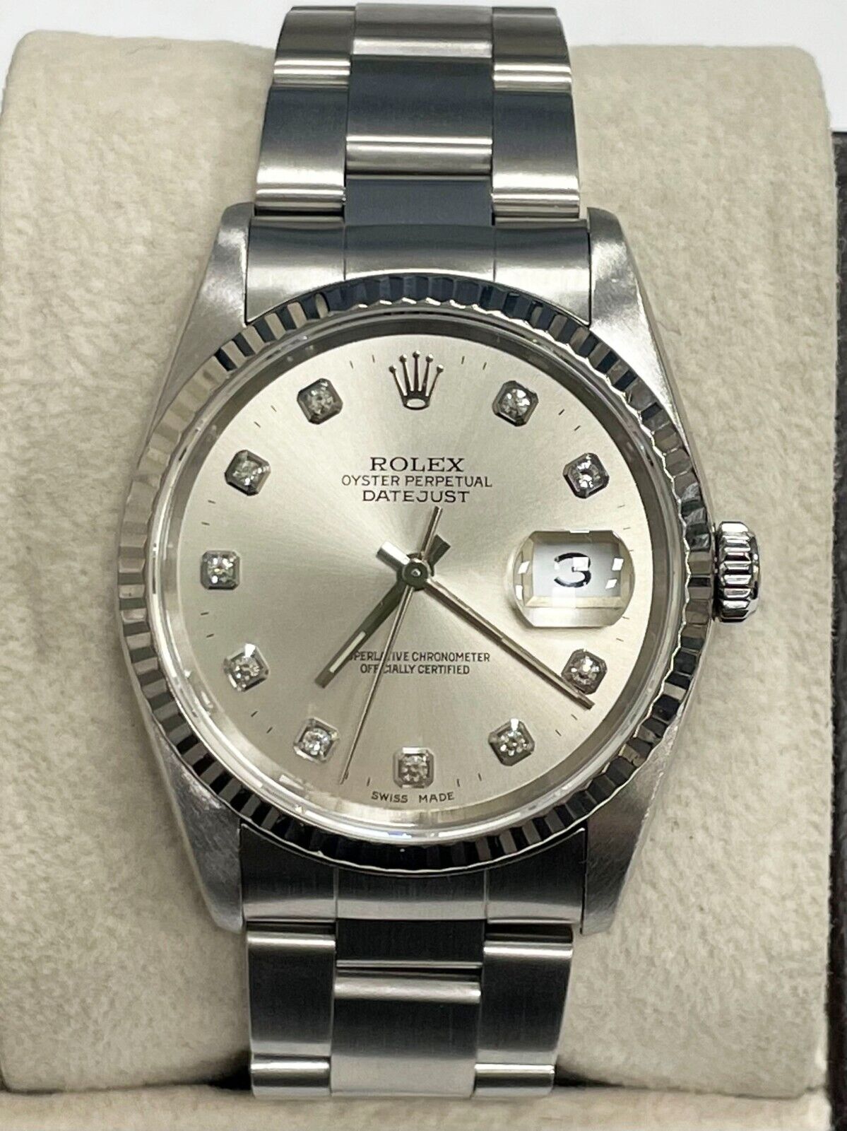 Rolex Datejust Silver Diamond Dial Stainless Steel