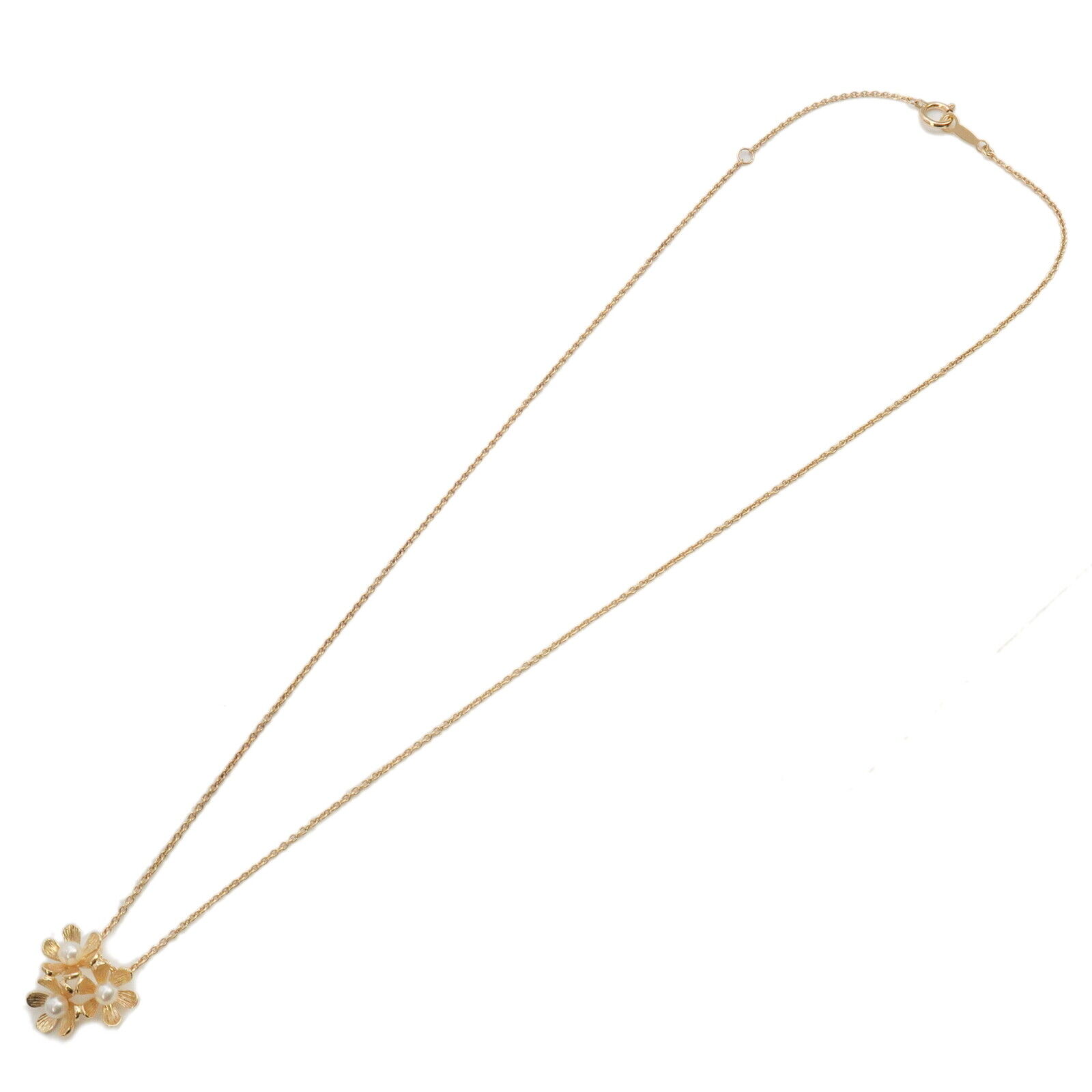 Authentic MIKIMOTO Flower Motif 3P Pearl Necklace K18 750YG Yellow Gold Used F/S