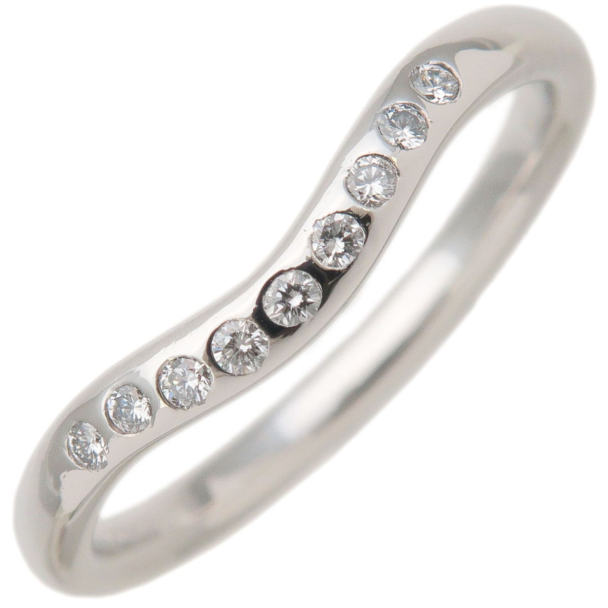 Authentic TiffanyCo. Curved Band Ring 9P Diamond Platinum