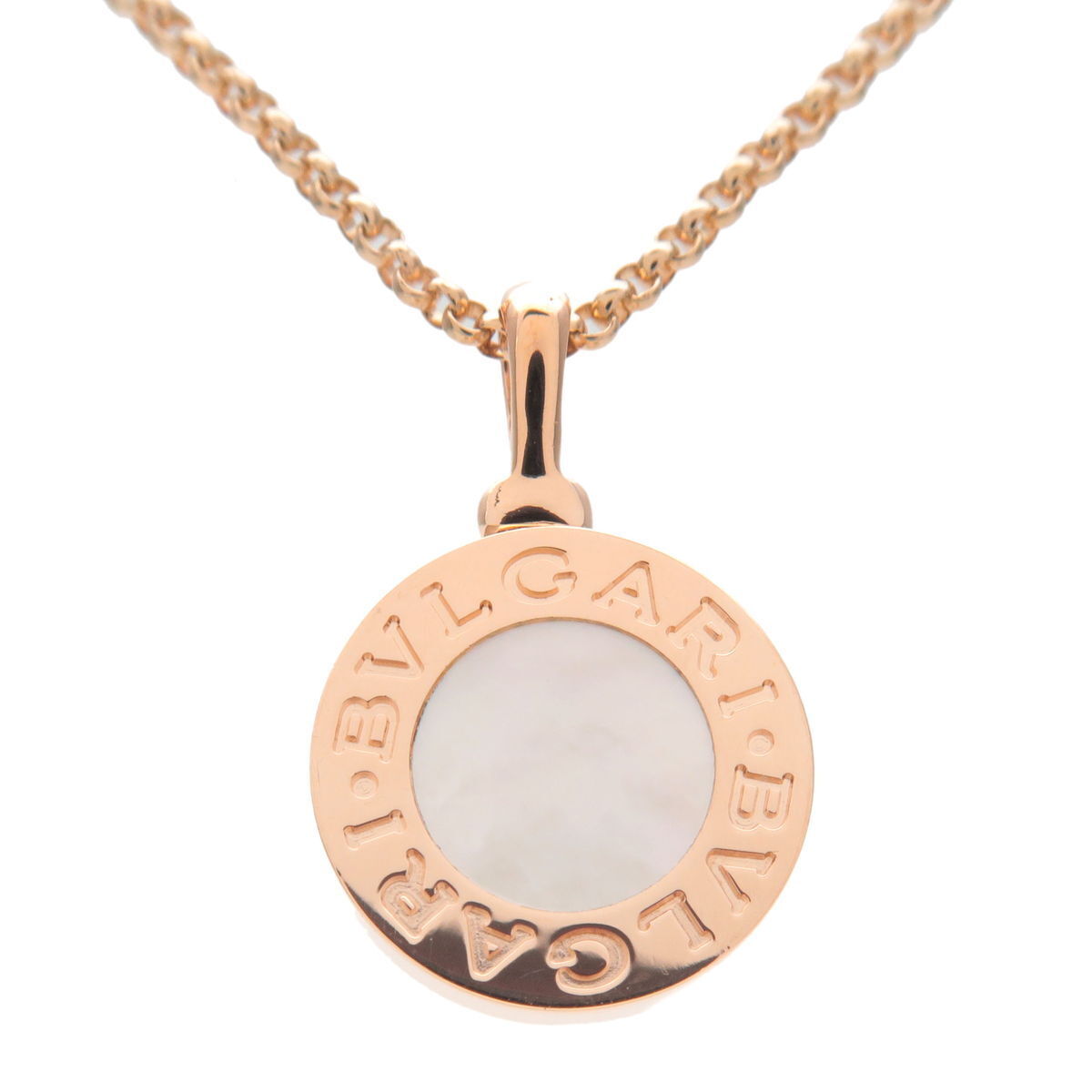 Authentic BVLGARI Necklace White Shell Pendant Top K18 750 Rose Gold