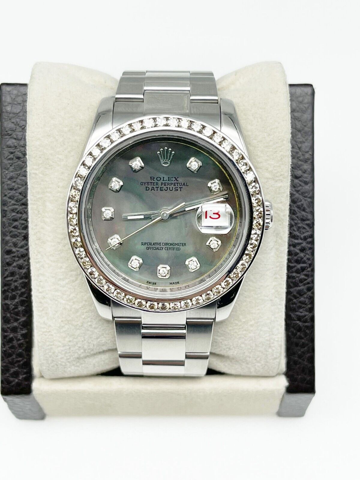 Rolex Datejust MOP Black Tahitian Diamond Dial Diamond Bezel Steel Watch