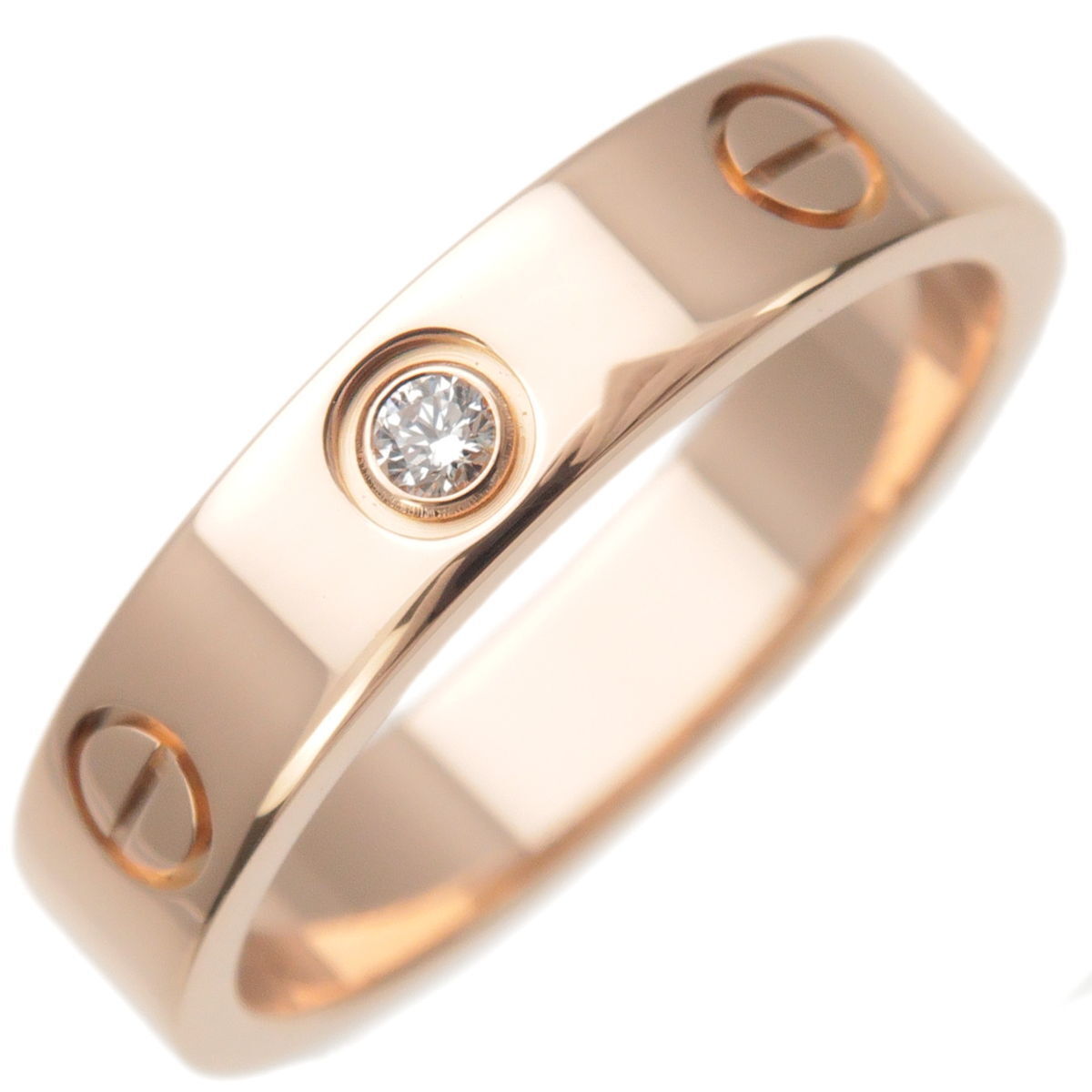 Authentic Cartier Mini Love Ring 1P Diamond K18 Rose Gold