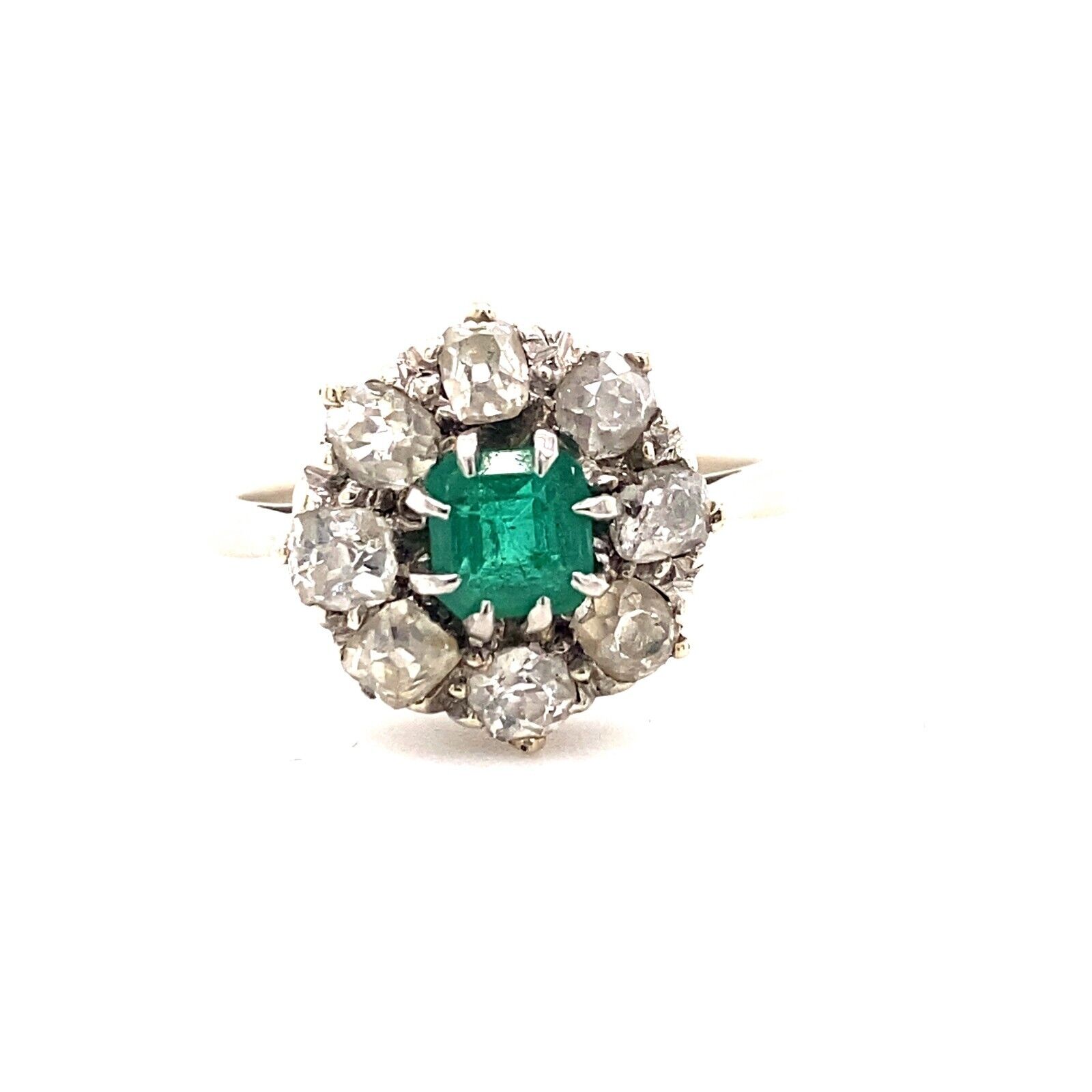 Antique Edwardian Square Emerald  Diamond Ring 1.30 tcw in 14kt White Gold