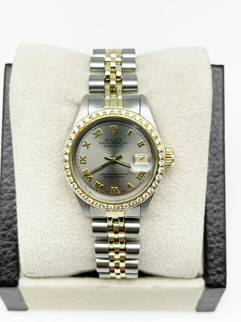 Rolex Ladies  Silver Dial Custom Diamond Bezel 14K Gold Stainless Steel