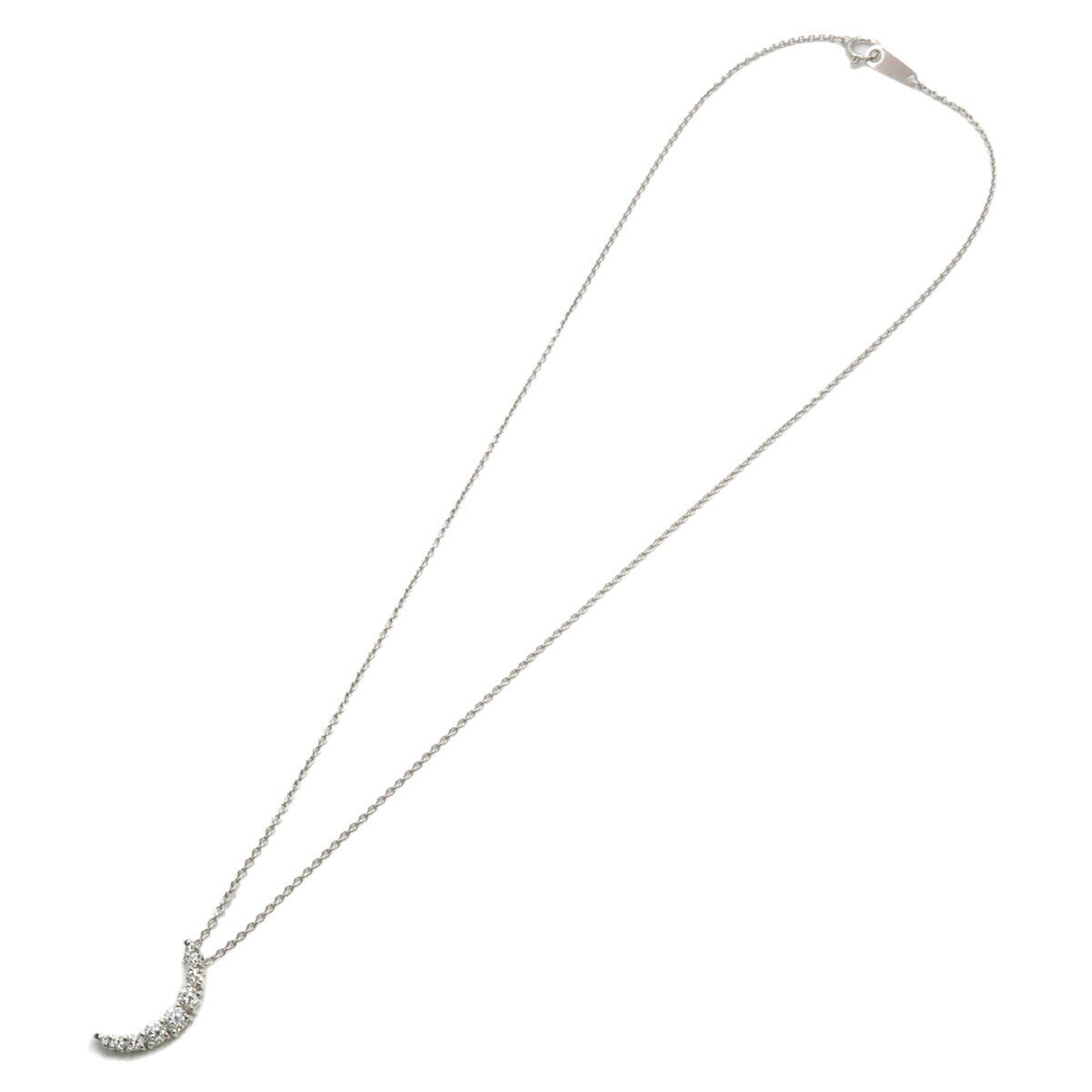 Authentic 4℃ Crescent Moon Diamond Necklace 0.35ct K18WG White Gold Used F/S