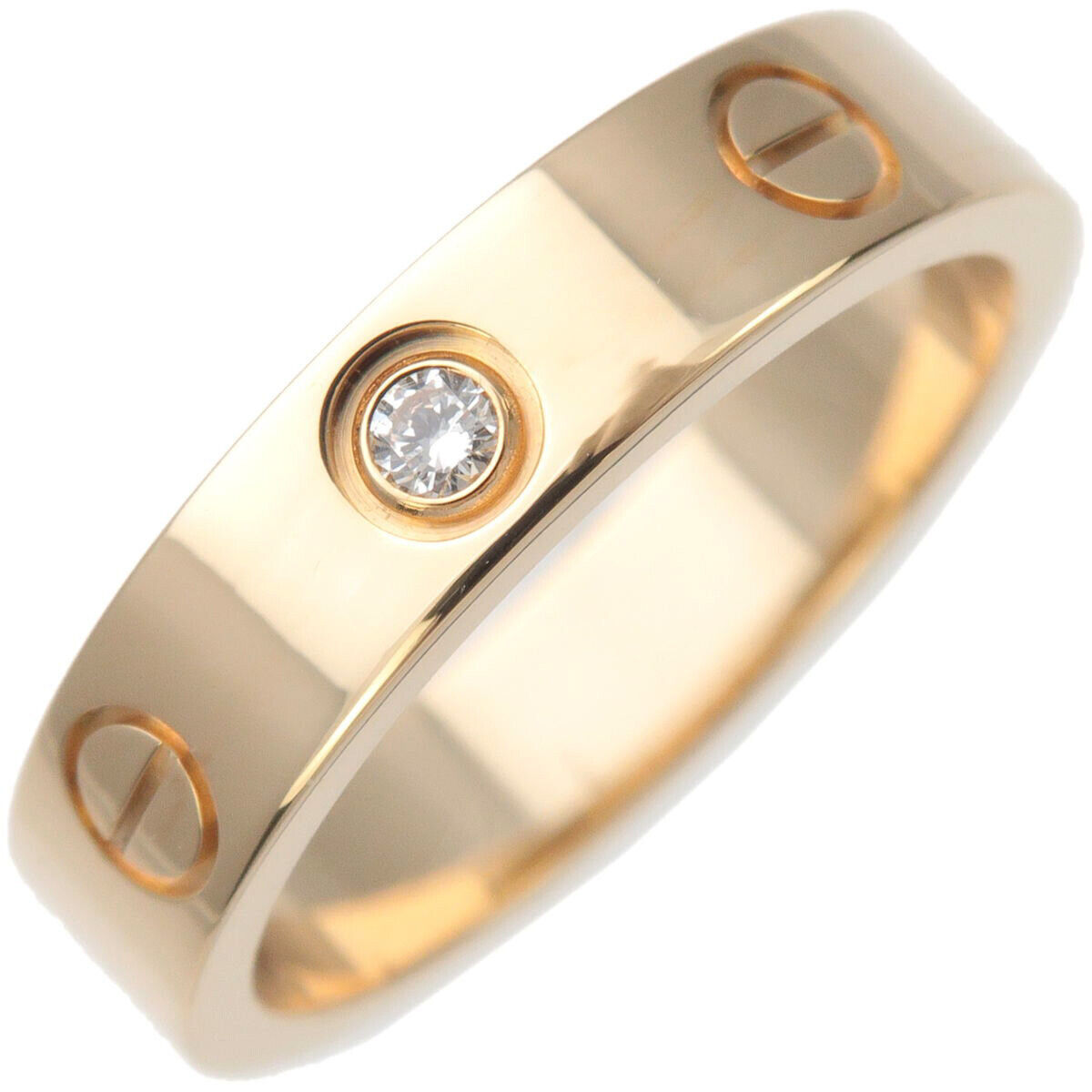 Auth Cartier Mini Love Ring 1P Diamond K18YG 750YG #48 US4.5 EU48 HK9.5 Used F/S