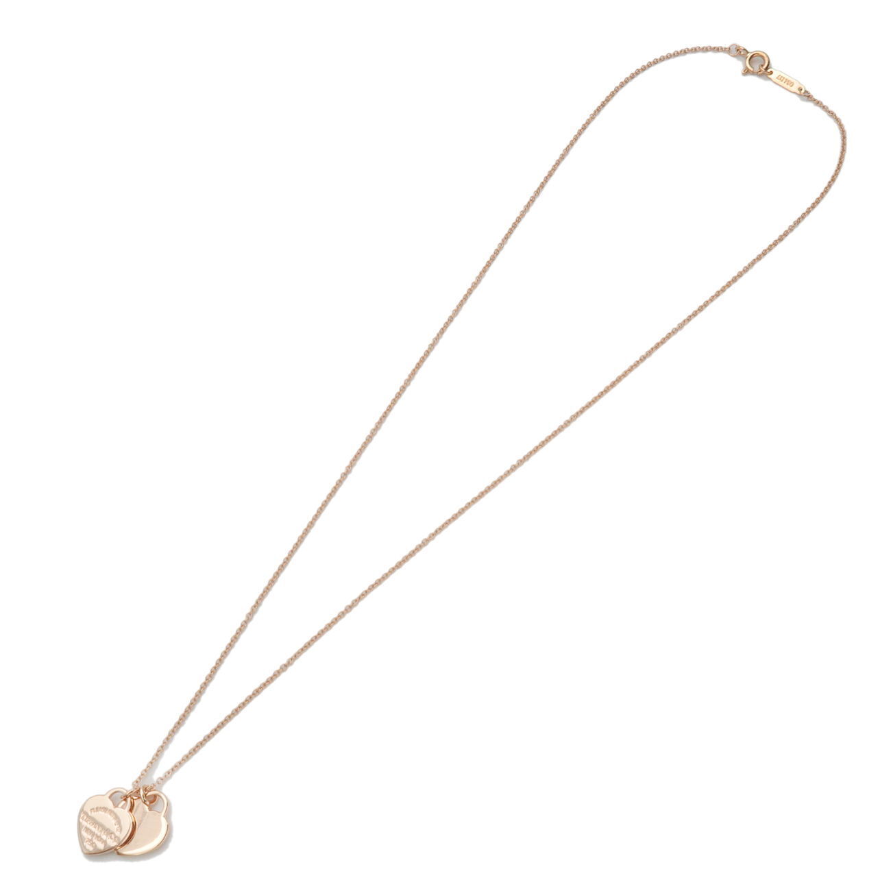 Auth TiffanyCo.  Tiffany Mini Double Heart Tag Necklace K18PG Used F/S
