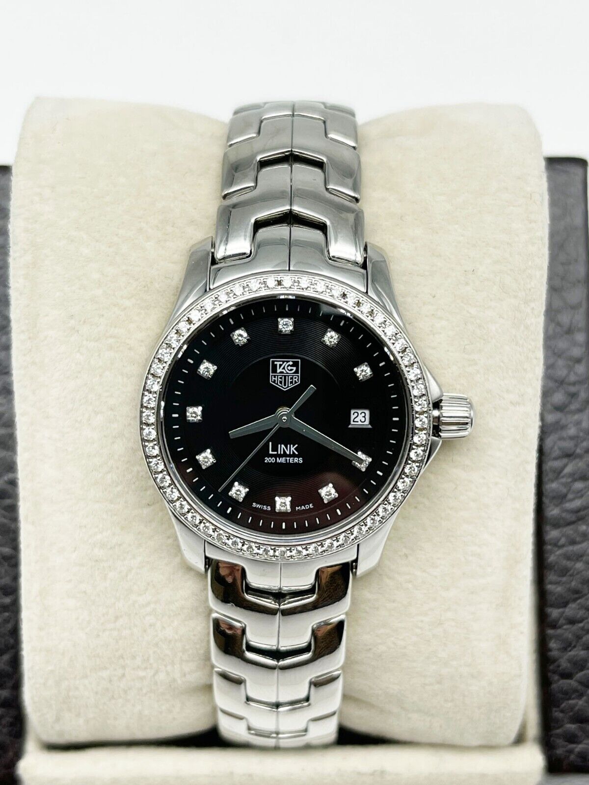 Tag Heuer Ladies Link WJF131A Factory Black Diamond Dial Bezel Steel