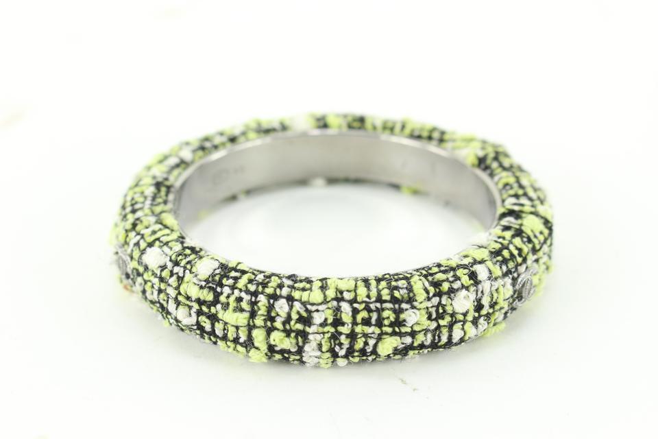 Chanel Green x Black Tweed CC Bangle Bracelet